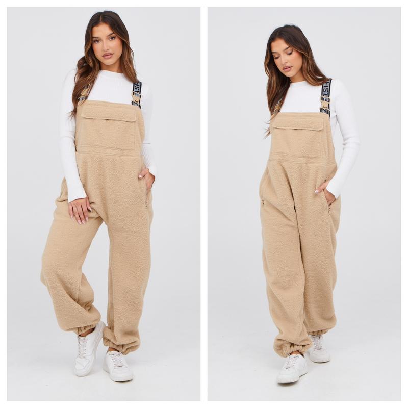 Tanming Womens Fleece Overalls 2024 Warm Winter Casual Loose Jumpsuits Sherpa Bib Overalls Fuzzy Ski Pants with Pockets