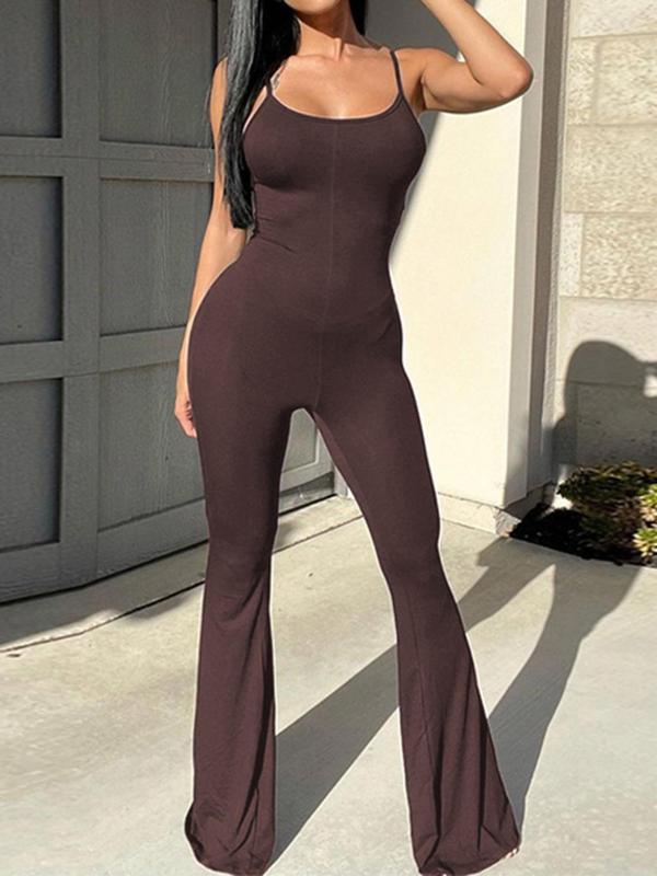 Women's Body Jumpsuit, Summer Clothes Women, Trendy Scoop Neck Sleeveless Flared Leg One-piece Jumpsuits, Summer Jumpsuits, Bodysuit Onesie for Summer