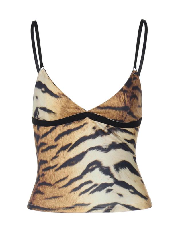 Women's All Over Tiger Skin Print Backless Cami Top, 2000s Y2K Adjustable Strap Spaghetti Strap Top for Summer, Camisole, Fashion Women's Top for Daily Wear, Vintage Clothing