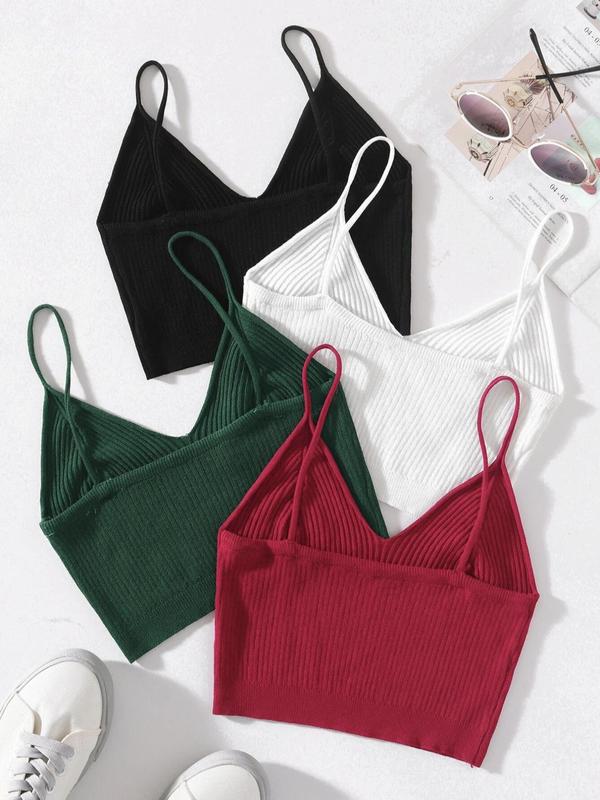 Women's Solid Crop Cami Knit Top, Summer Clothes Women, Casual Sleeveless Spaghetti Strap Knit Top for Summer, Women's Knitwear Top for Daily Wear