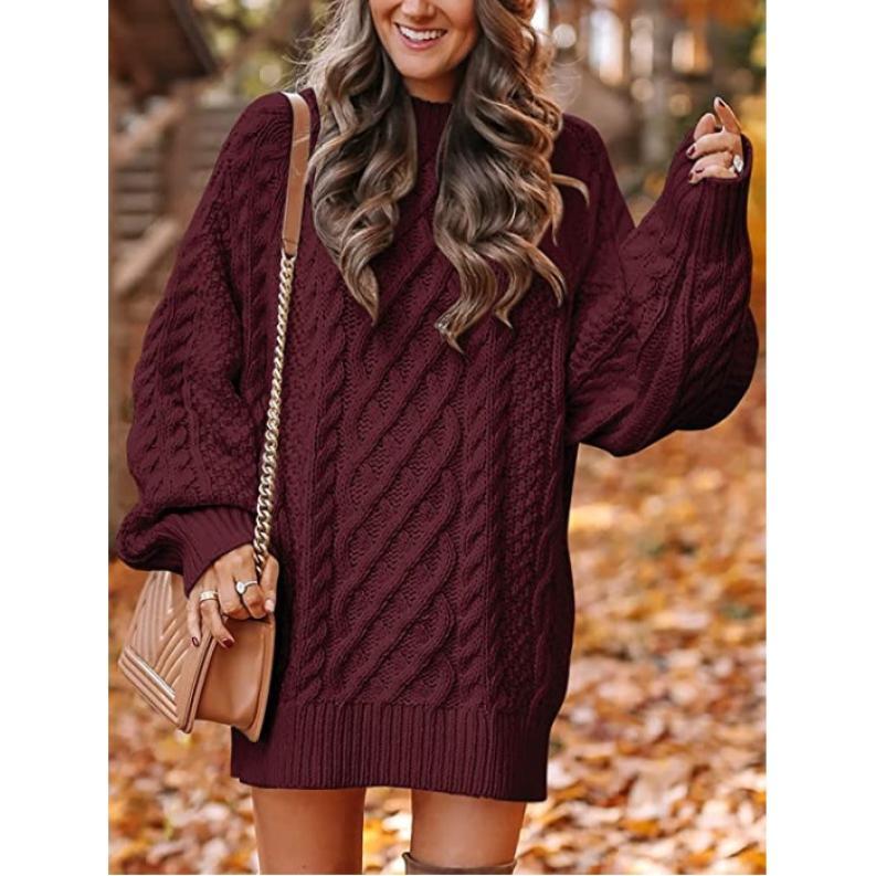 New Knitwear Women's Loose Mock Neck Thick Needle Pullover plus Size Solid Color Sweater