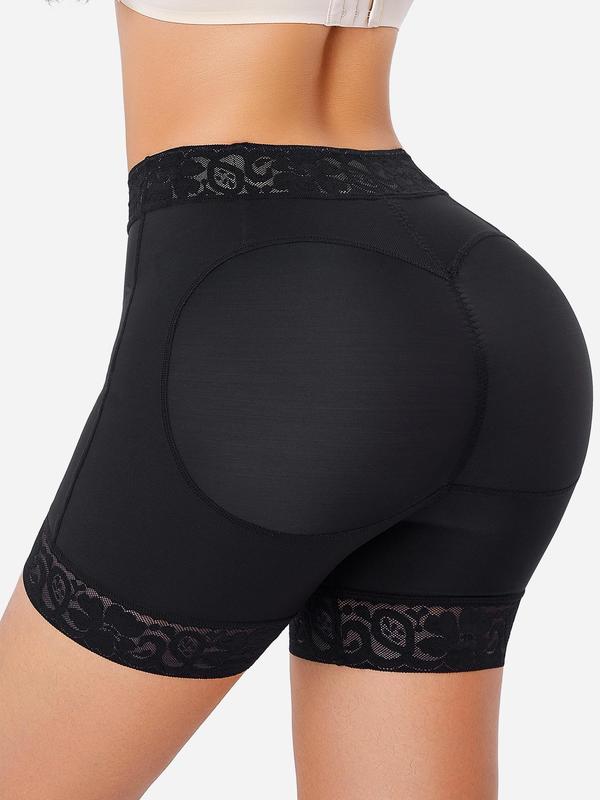 Women's Contrast Lace High Waist Shapewear Shorts, Zipper Fly Tummy Control Butt Lifting Shaper, Women's Shapewear Bottoms for Daily Wear