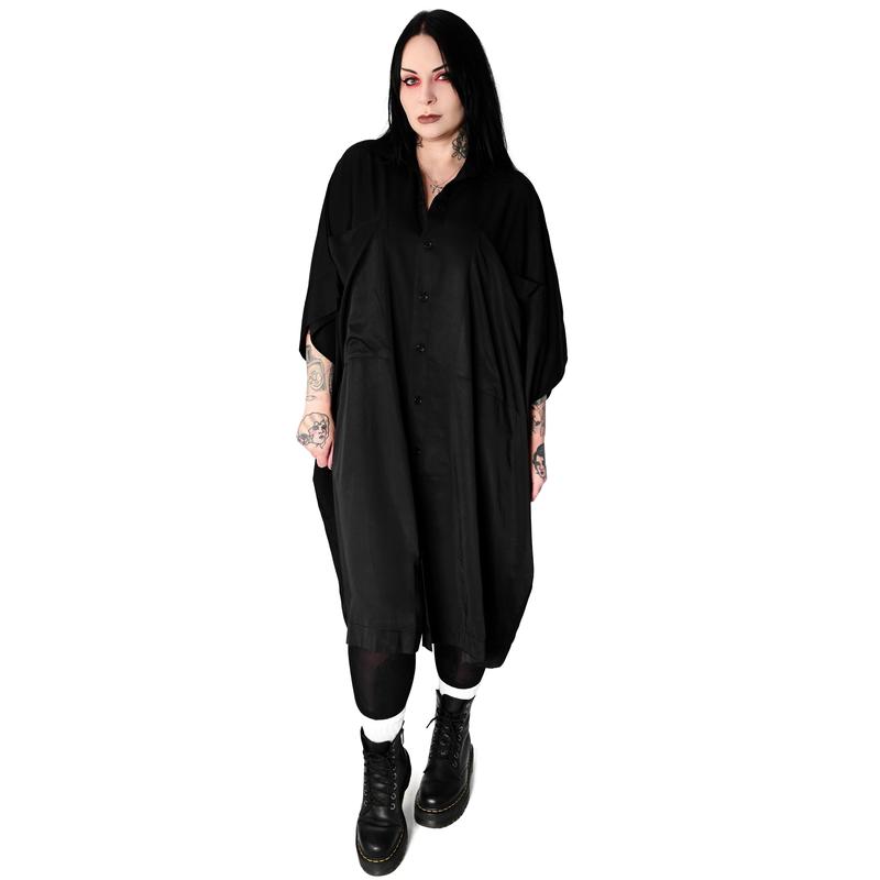 Arden Oversized Black Button Front Tunic Dress