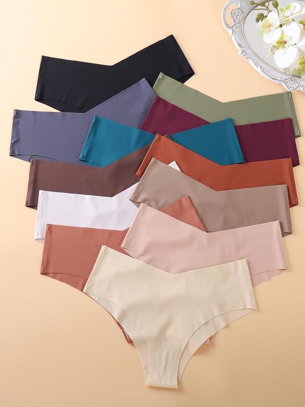 Women's Solid Color Panty, Soft Comfy Breathable Seamless Knicker for Daily Wear, Underwear for All Seasons