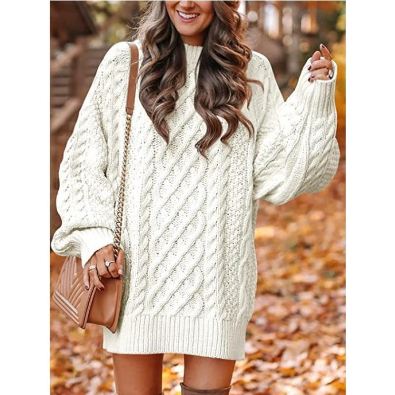 New Knitwear Women's Loose Mock Neck Thick Needle Pullover plus Size Solid Color Sweater