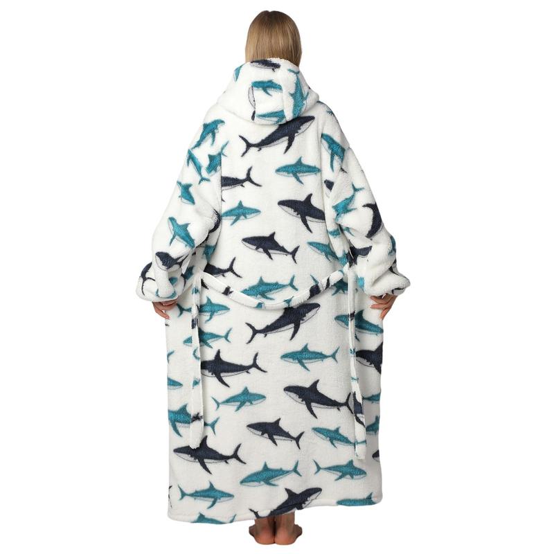 Oversized Blanket Hoodie, 1 Count Cartoon Pattern Soft Warm Fleece Hoodie Throw, Comfortable Hooded Blanket with Giant Front Pocket