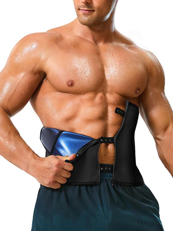 Men's Solid Zipper Waist Trainer, Tummy Control Sauna Sweat Waist Cincher, Waist Trainer for Home Gym Workout, Men's Shapewear for All Seasons