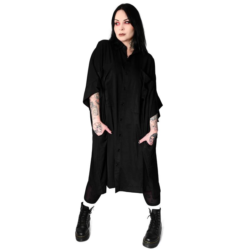 Arden Oversized Black Button Front Tunic Dress