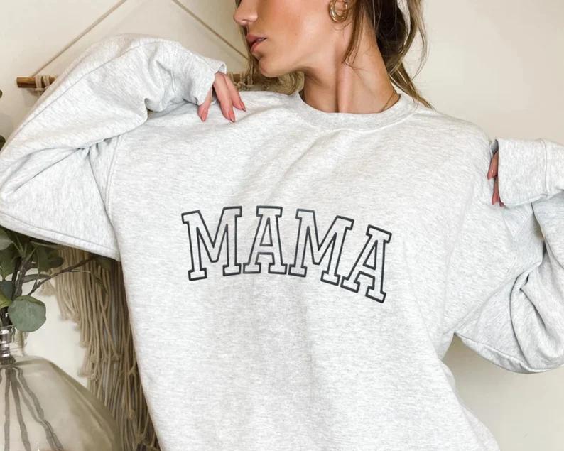 Mama Sweatshirt with Kid Names on Sleeve, Mothers Day Gift, Birthday Gift for Mom, New Mom Gift, Minimalist Cool Mom Sweater