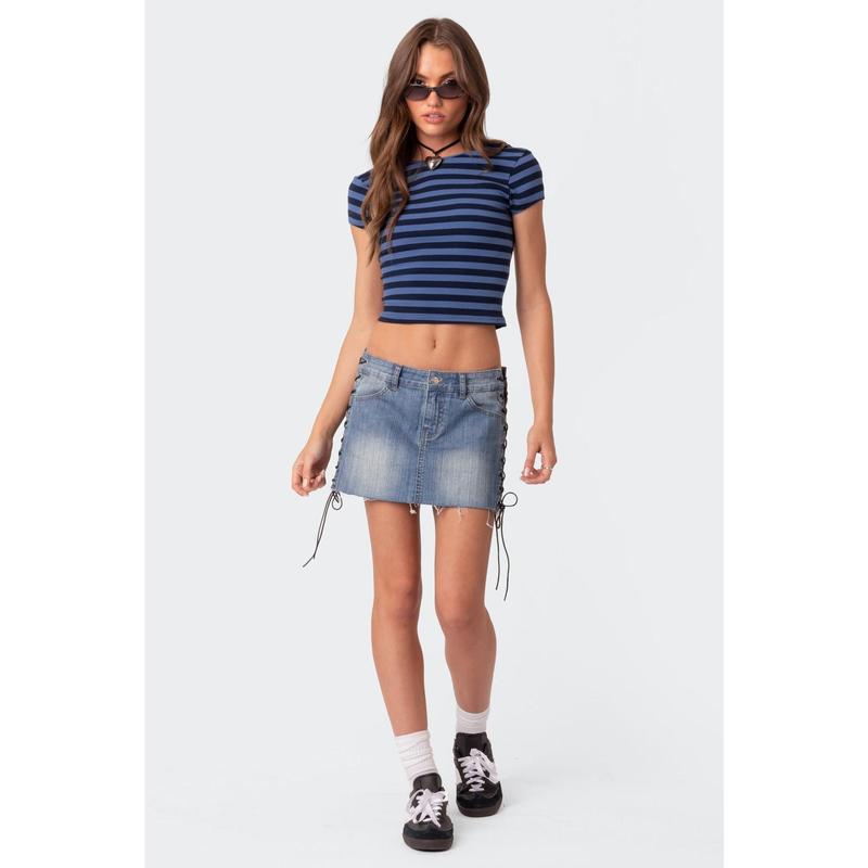 Side Lace Up Denim Mini Skirt