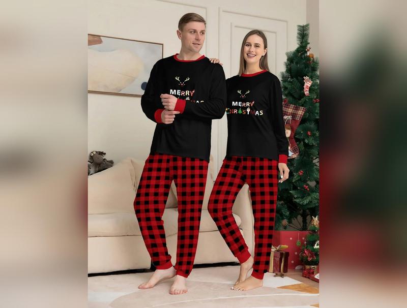 2024 Winter Christmas Pajamas Set Letter Print Parent-child Matching Outfits Soft Cute Homewear Baby Romper Xmas Family Look Pjs