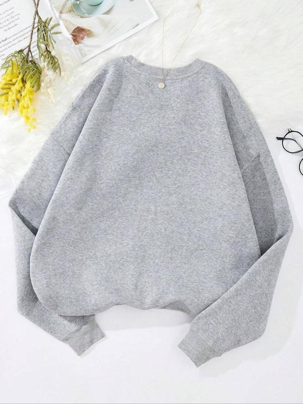 Women's Mountain & Moon Print Drop Shoulder Sweatshirt, Casual Long Sleeve Round Neck Pullover for Fall & Winter, Ladies Clothes for Daily Wear