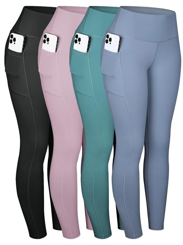 Women's Solid High Waist Pocket Leggings, Casual Comfy Breathable Skinny Pants for Daily Wear, Ladies Bottoms for Summer