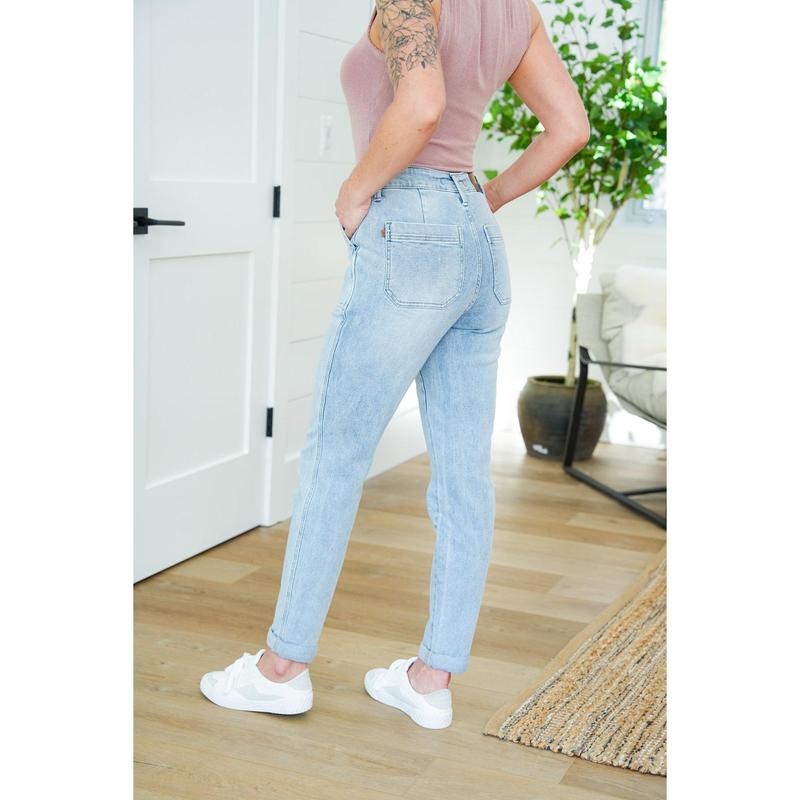 Judy Blue Airplane Mode High Rise Light Wash Vintage Double Cuffed Joggers