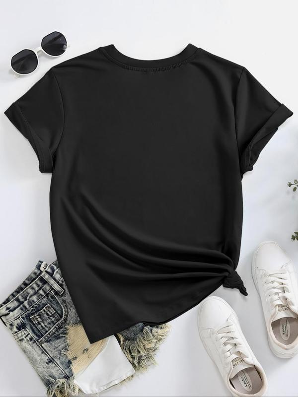 Women's Cherry & Letter Print Drop Shoulder Tee, Trendy Short Sleeve Round Neck T-Shirt, Ladies Clothes for Daily Wear