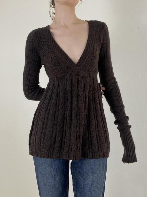 Women's Plain V Neck Sweater, Casual Long Sleeve Jumper for Fall & Winter, Women's Knitwear for Daily Wear