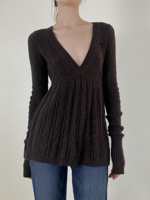 Women's Plain V Neck Sweater, Casual Long Sleeve Jumper for Fall & Winter, Women's Knitwear for Daily Wear