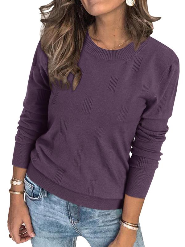 Women's Plain Round Neck Sweater, Casual Long Sleeve  Jumper for Fall & Winter, Fashion Ladies' Knitwear for Daily Wear