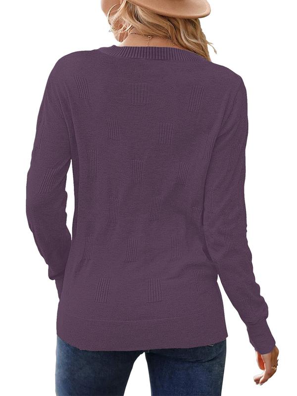 Women's Plain Round Neck Sweater, Casual Long Sleeve  Jumper for Fall & Winter, Fashion Ladies' Knitwear for Daily Wear