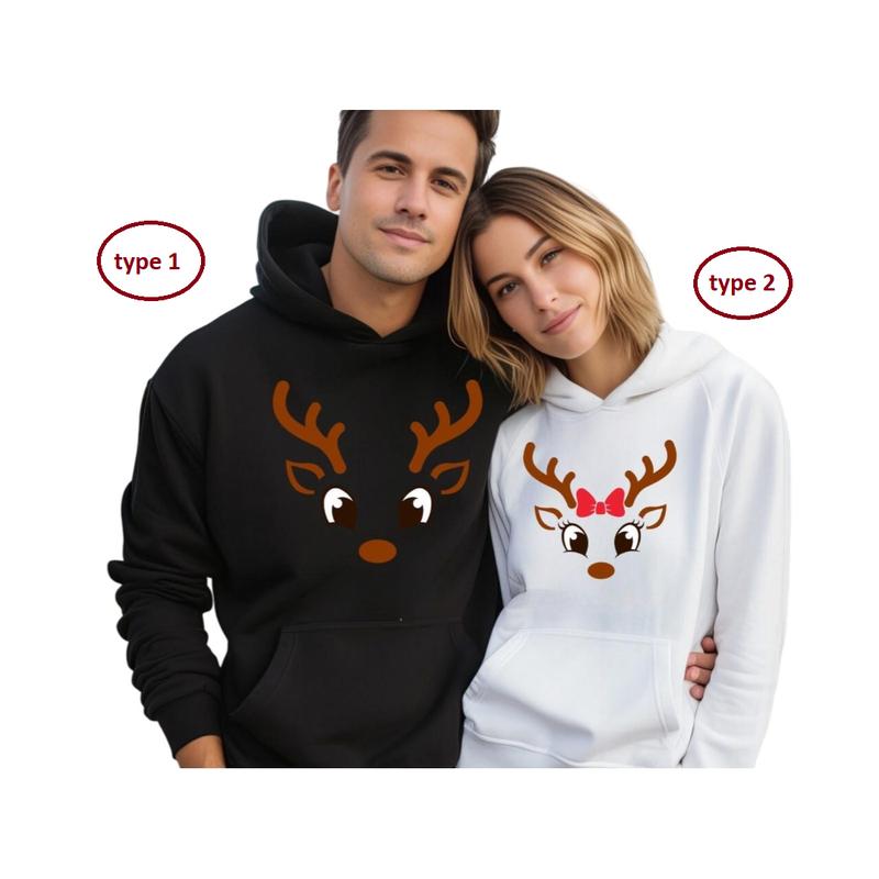 Reindeer Funny Couple Hoodie, Christmas Matching Clothes, Anniversary Gift