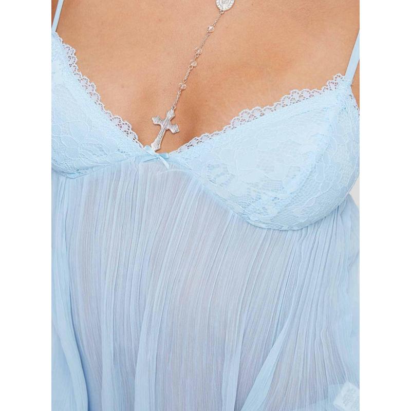 Women's Pleated Camisole Mini Bowknot Front Spaghetti Strap V-Neck Lace Cropped Tops Sleeve Sleeveless