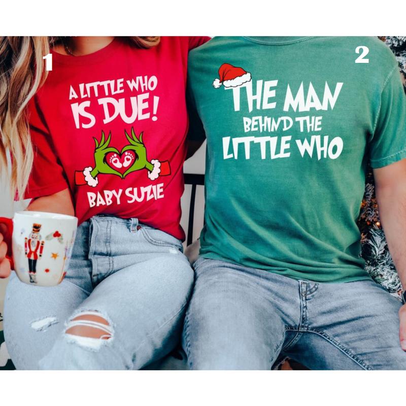 Couples Grinchmas Pregnancy Announcement Christmas Shirt, Xmas Pregnant Matching Tee, Holiday Couples Shirt, Xmas Gift DL