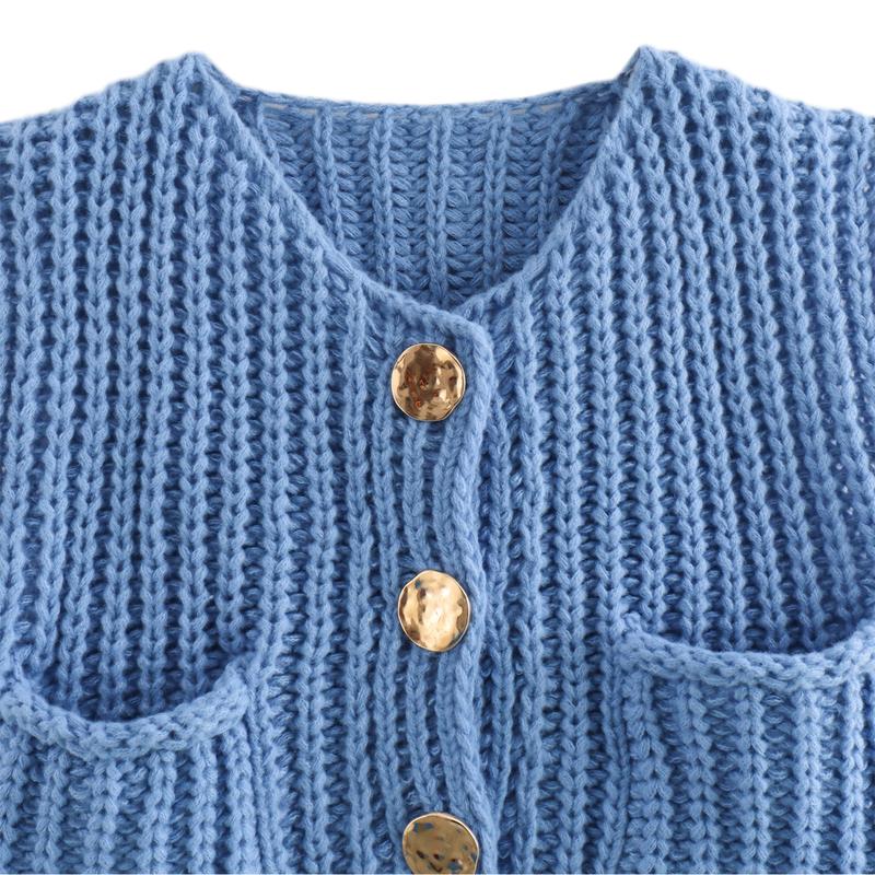 Women Sweater Tank Tops Solid Color Button Front V-Neck Knit Vest Sleeveless Knitwear Cardigan for Streetwear