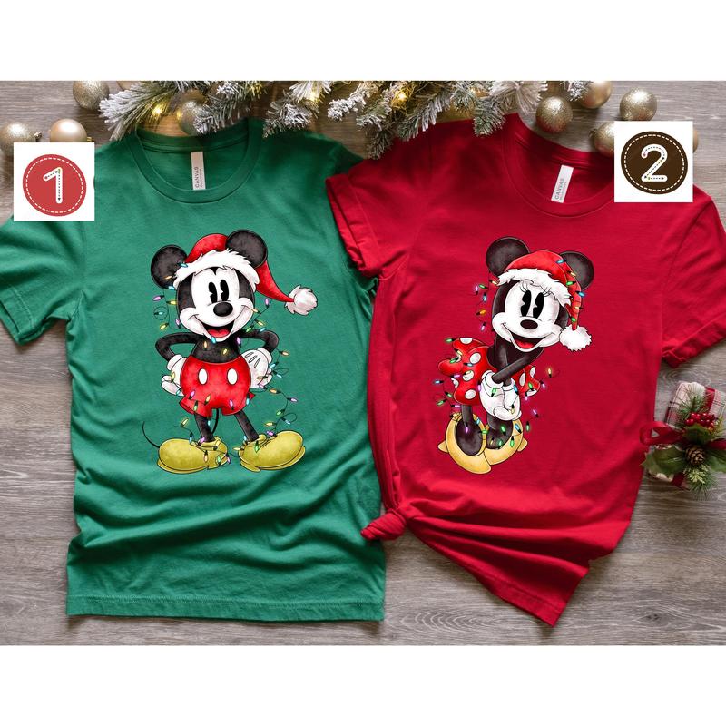 Cartoon Couples Mickkey and Minniie Mouse Christmas Lights T-Shirt, Mickkey's Very Merry Xmas Party Tee, Vacation Holiday Gift LW3RR