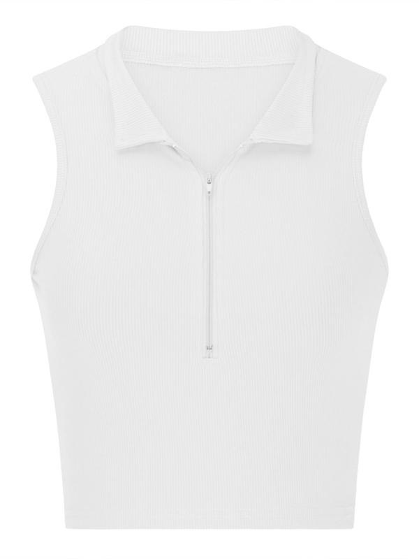 Women's Zipper Collar Crop Tank Top, Minimalist Sleeveless Cropped Top, Lady's Short Vneck Top for Daily Wear, Crop Tops, Comfort Womenswear, Fall Outfits, Fallfreshness