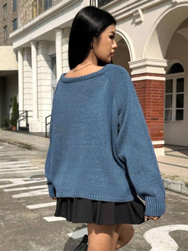 Women's Plain Raglan Sleeve Crew Neck Sweater, Casual Long Sleeve Jumper for Fall & Winter, Fashion Ladies' Knitwear for Daily Wear