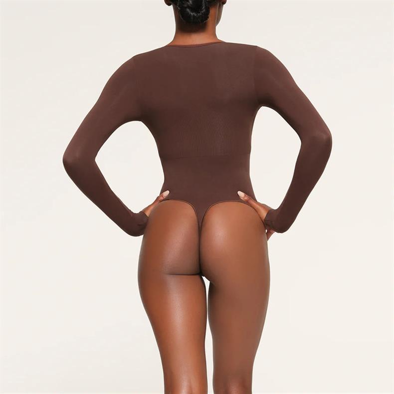 Women's Seamless Sculpt Long Sleeve Thong Comfortable Bodysuit for Tops and Underwear Lady Comfort Basic