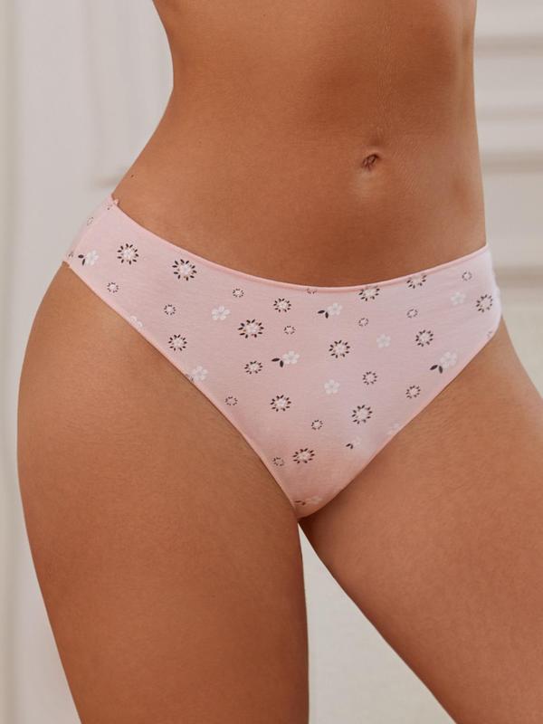 Women's 4pcs Ditsy Floral Print Panty, Soft Comfy Breathable Underwear for Daily Wear, Women's Knickers for All Seasons