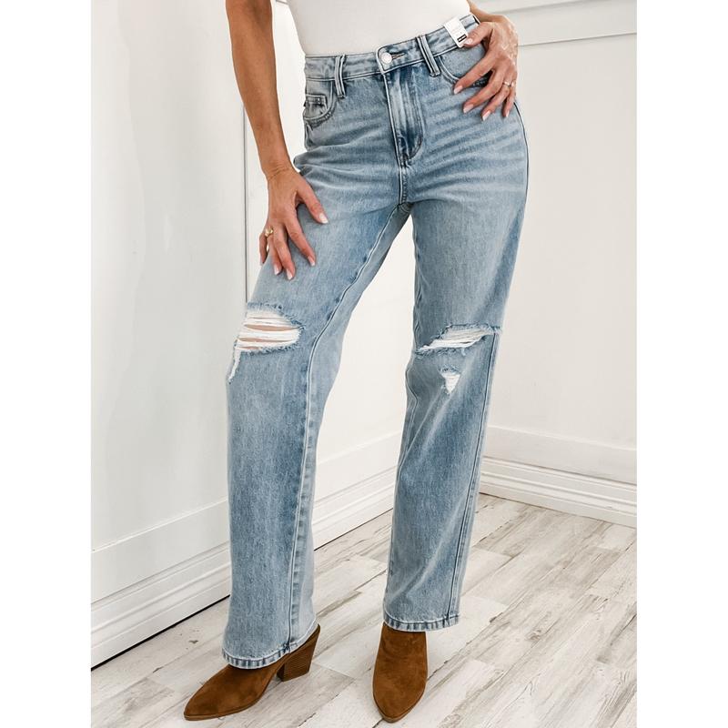 Judy Blue OH SNAP Hi-Rise Rigid Magic Distressed 90's Straight Jeans