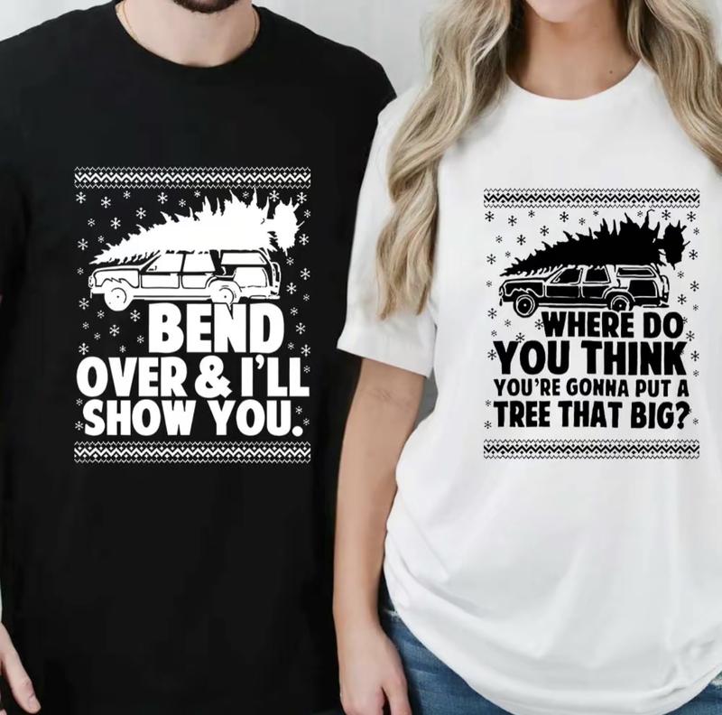 Bend Over and I'll Show You Christmas Couple Matching T-Shirt, Griswold Family Shirt, Cute Christmas Tree T-Shirt, Christmas Vacation Shirt