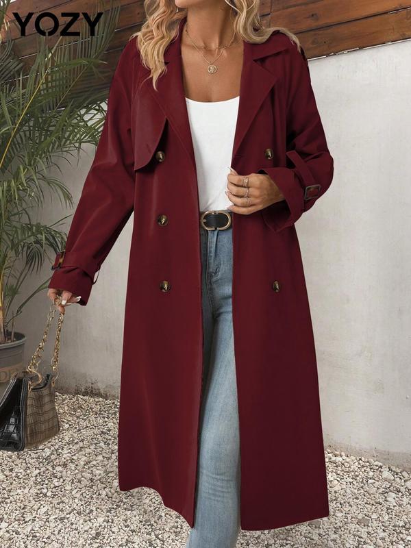 YOZY Christmas Deals, [3 colors, size 8-18] Button Belted Trench Coat  Casual Solid Lapel Collar Long Sleeve Coat, 2024 Women's Daily Wear for Fall & Winter, [S-XXL], Christmas 2024 Trend, Fall & Winter Clothes