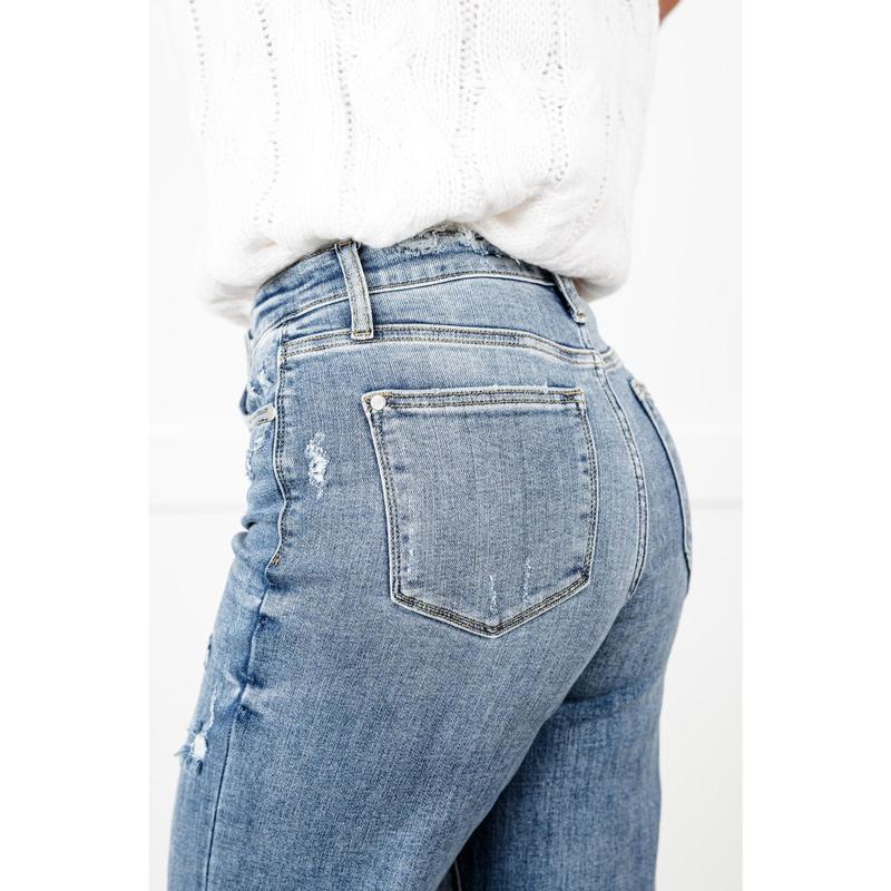 Judy Blue About Last Night Light Wash Destroyed Wide Leg Cropped Jeans