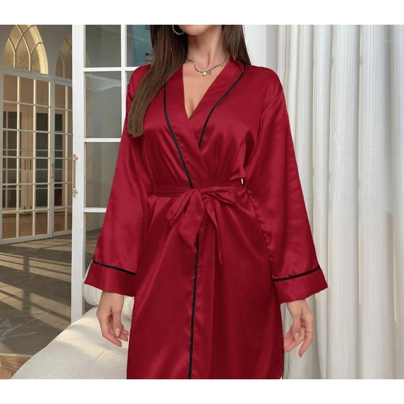 Household Women's Pajamas Women's Emulation Silk Nightgown V-neck Bathrobe Homewear