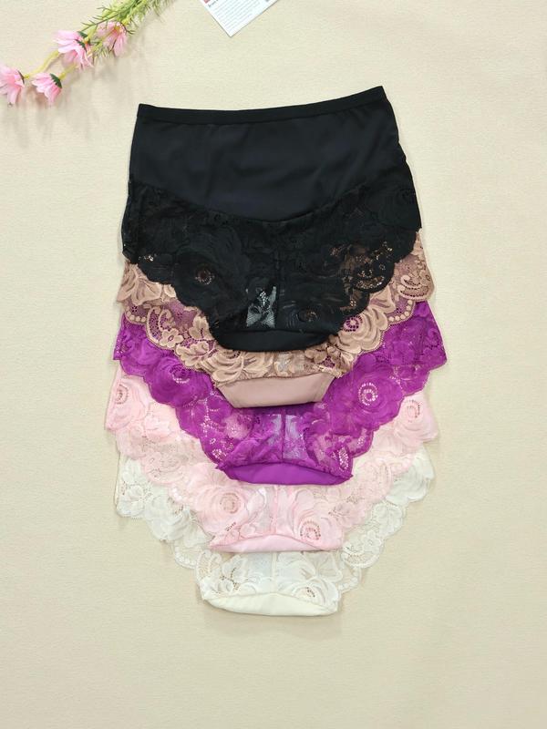 Women's Floral Lace High Waist Panty, Breathable Comfy Knicker for Daily Wear, Ladies Underwear for All Seasons