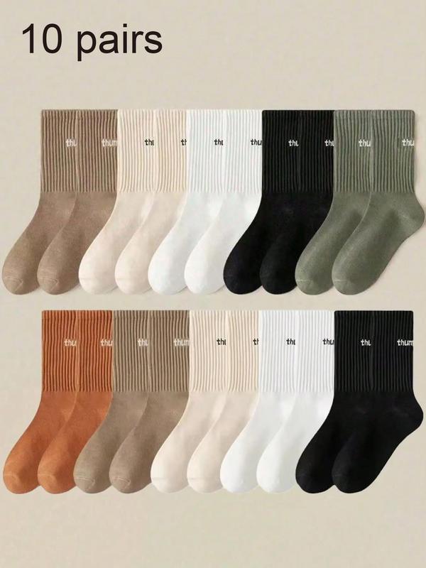 Women's Letter Print Crew Socks, Casual Moisture Wicking Mid-calf Socks,  Socks for Women,  Soft Comfy Breathable Socks for All Seasons Daily Wear