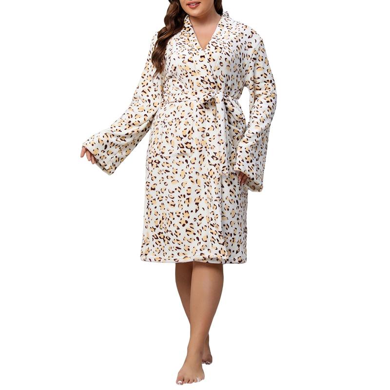 Women Flannel Bathrobe Plus Size Warm Long Sleeve Spa Night Kimono Robe with Belt for Soft Pajama Outfit la perla  loungewear Nightwear Womenswear Bathing Bridal