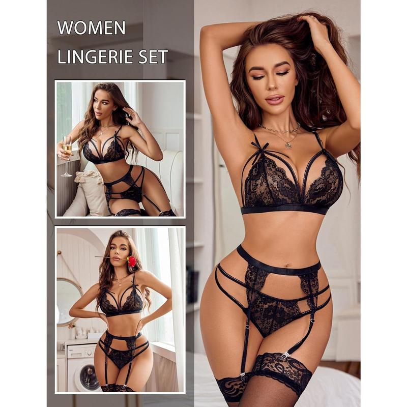 Women Lingerie Set Lace Teddy Strap doll Bodysuit with Garter Belts