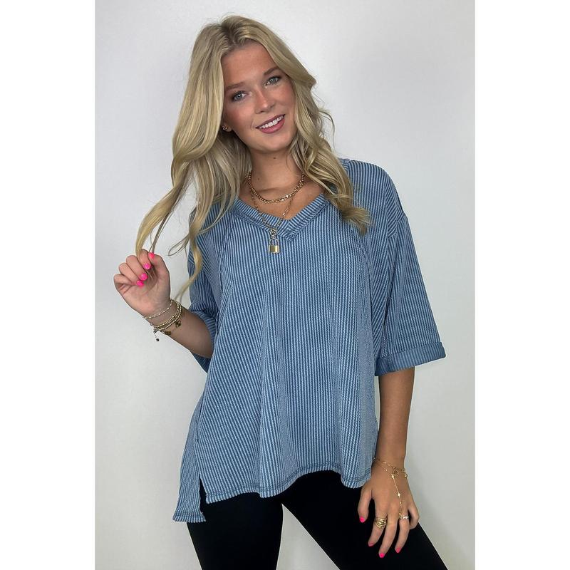 Relaxed Rhythm Corded Rib V-Neck Top - FINAL SALE