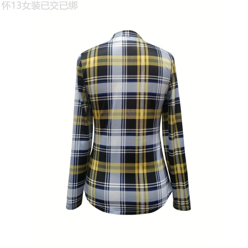 Elegant Plaid V-neck Tie-Front Blouse  Versatile, Breathable & Easy-Care Women's Top for Spring Fall Collar Fabric pleated blouse knitted shirt