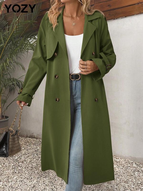 YOZY Christmas Deals, [3 colors, size 8-18] Button Belted Trench Coat  Casual Solid Lapel Collar Long Sleeve Coat, 2024 Women's Daily Wear for Fall & Winter, [S-XXL], Christmas 2024 Trend, Fall & Winter Clothes