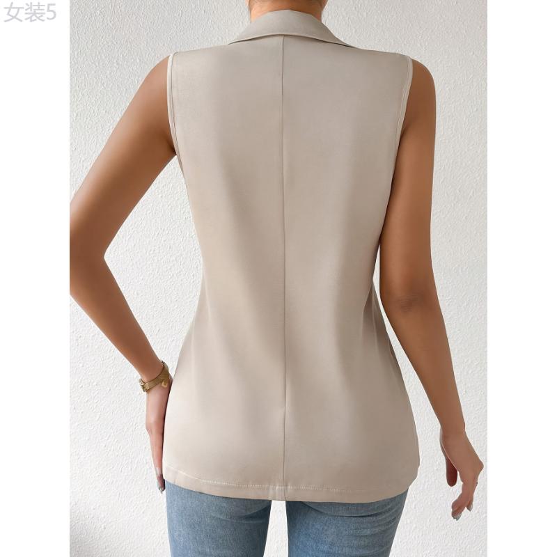 Elegant Sleeveless Lapel Vest - Ladies Blazer with Button Front, Solid Color, Perfect for Spring & Fall, Women's Fashion Clothing for Chic Look Fabric Womenswear Polyester Tops Comfort Collar