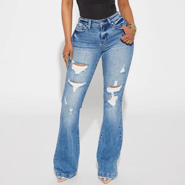 Judy Blue Ripped Compression Flare Jeans, Oversized Lady jeans riden jeans