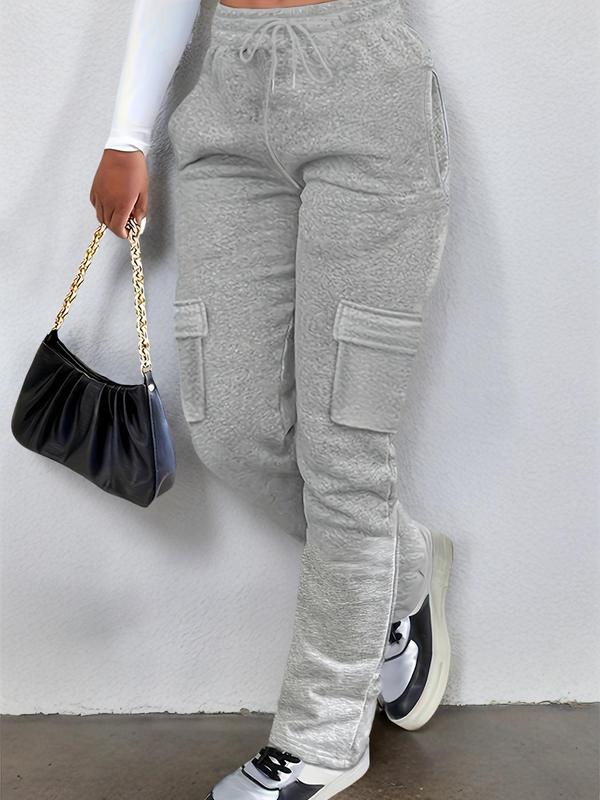 Women's Plain Flap Pocket Drawstring Waist Cargo Sweatpants, Casual Elastic Waist Trousers for Daily Wear, Ladies Fall & Winter Streetwear Bottoms