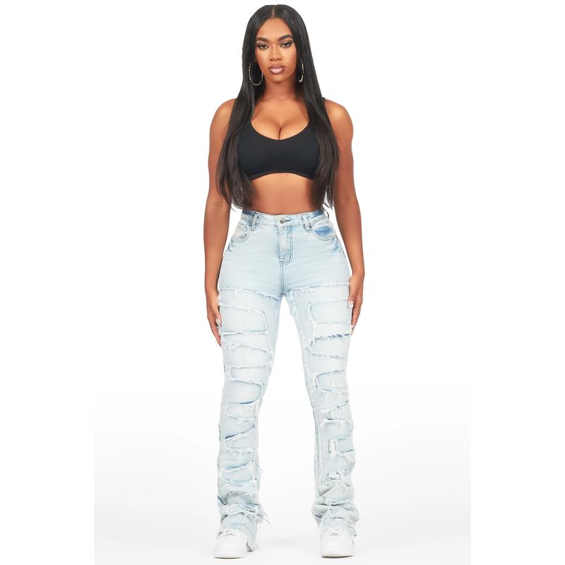 Zariyah Light Wash Stacked Flare Jean