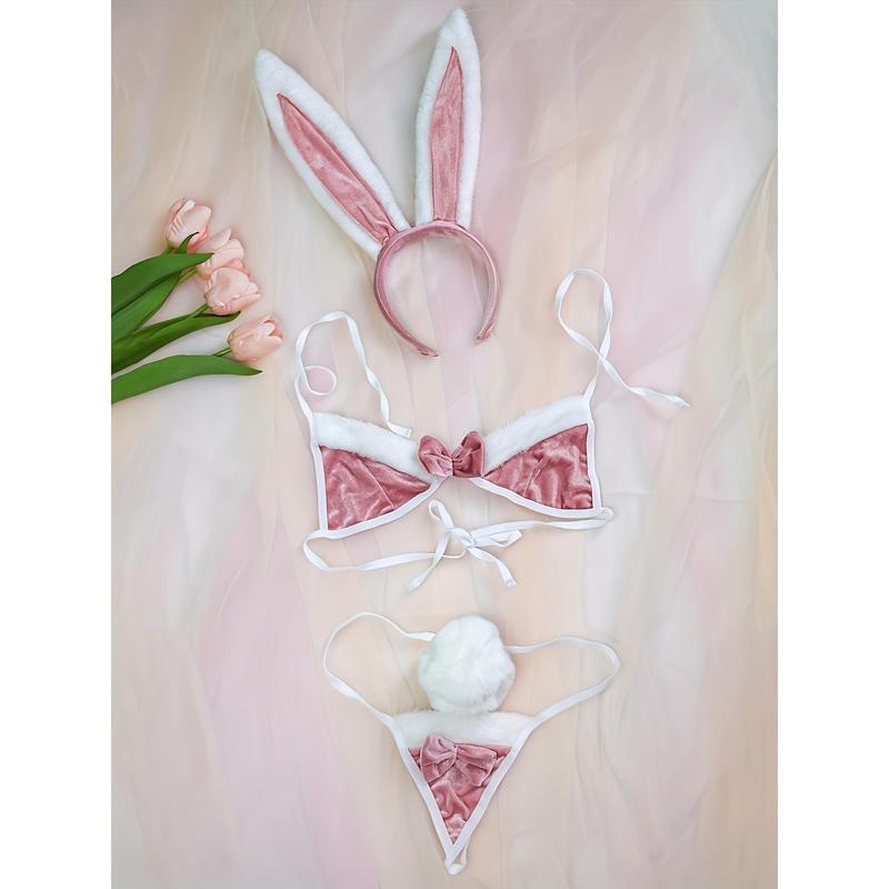 Women's Sexy Skimpy Bunny Underwear Costume with Temptation Bow and Lace up Cosplay Costume