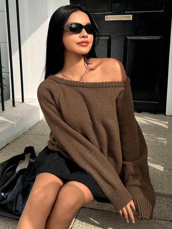 Women's Plain Raglan Sleeve Crew Neck Sweater, Casual Long Sleeve Jumper for Fall & Winter, Fashion Ladies' Knitwear for Daily Wear